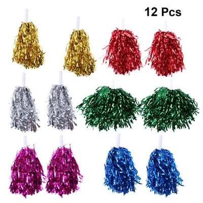  12 Pcs Competition Flower Handle Cheerleader Cheerleaders Pom Poms Pompoms - Image 1 of 4