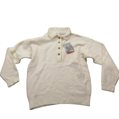 Suéter Oscar de la Renta Expressions Crema Tejido con Cable Cuello Botón Talla S Foto 1 de 4