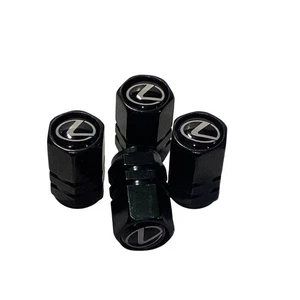 Lexus Premium Valve Stem Caps 4 Black Aluminum Black Silver Gloss Center NEW - Picture 1 of 2