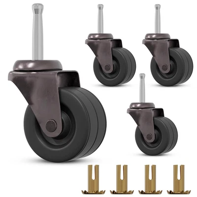 Rodízios antigos de haste de latão - Rodas de borracha de 2 polegadas para móveis | Conjunto de 4 - Imagem 1 de 4