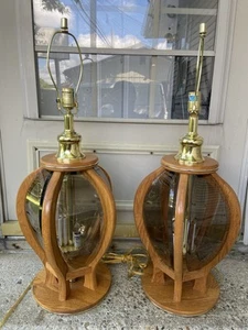 GORGEOUS VINTAGE PAIR OF ANTHONY CALIFORNIA TABLE LAMPS W/LIGHTED BASES - Picture 1 of 20
