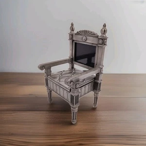 Victorian Style Silver Metal Chair Trinket Box & Photo Frame 6" Tall Ornate Vtg - Picture 1 of 13