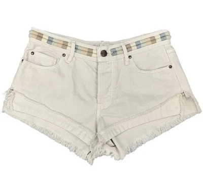 Pantalones Cortos de Denim Free People Eliot Para Mujer Jean Talla 26 Boho Flecos Marfil Botón Mosca Foto 1 de 4