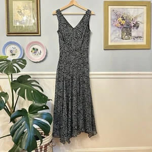 Vtg Asymmetrical Hem Maxi Dress Fairy 90s Y2K Size 8 Brown and Teal Jones Wear - Picture 1 of 8