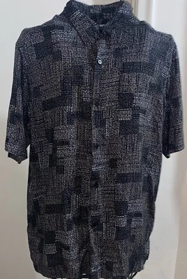 Vtg Concepts by Claiborne Men's Black Gray Beige Geometric Weave Y2K Shirt Sz L - Image 1 of 4
