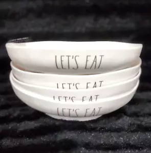 4 Rae Dunn LET'S EAT Melamine 9” Dinner Bowls Off White Black Pasta Salad Pool - Picture 1 of 11