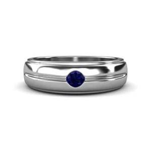 Round Blue Sapphire 3.50 mm Solitaire Men Wedding Ring 14K Gold JP:322037 - Picture 1 of 16