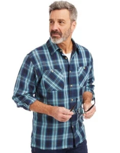 John Blair Men's Large Tall Blue Plaid Acrylic Flannel Button Long Sleeve Shirt - Picture 1 of 8