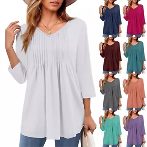 Women's Blouse Holiday Tops Spring Crewneck T-Shirts Long Sleeves Trendy Shirts - Picture 1 of 42