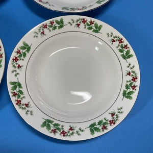 Gibson China Everyday Christmas Charm 8" Soup Salad Bowls Set of 2 Holly Berry - Picture 1 of 8