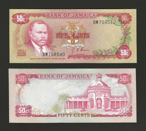 JAMAICA 50 Cents 1960 (1970), P-53 Bank of Jamaica, Sign: Brown, Pack Fresh UNC Cover