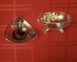 Vintage 2 Stk. Silver Overlay Glas - Flandern ovale 2-Bein Schale & geräucherte 3-Punkt Schale - Bild 1 von 12