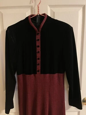 90s 80s JSJ Hombreras Negro Rojo Maxi Vestido Terciopelo Navidad Largo Med/L Foto 1 de 4