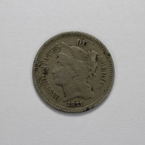 Pieza de níquel de tres centavos 1871 - Imagen 1 de 3