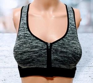 AVIA Women's Size Small Gray Heather Wireless Front Zip Sports Bra BLACK SOOT - Picture 1 of 7