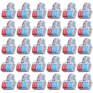 30 Pcs Lever Nut Electrical Wire Cable Conductor Block Clamp Terminal 2 in 6 out - Picture 1 of 10