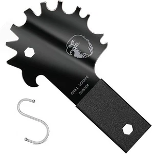 13 Grooves Stainless Steel BBQ Grill Scraper, 4.48"Barbecue Cleaning Tool+S Hook - Picture 1 of 5
