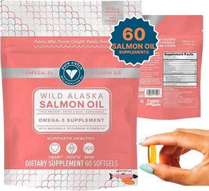 Wild Alaskan Fish Oil for Women Vitamin D3 Omega-3 Salmon EPA and DHA 60 Count - Picture 1 of 7