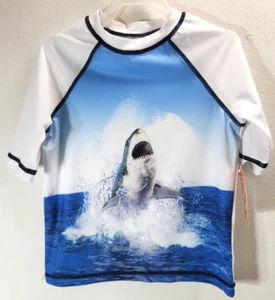 Boys Size XS 4-5 Wonder Nation Swim Shirt Shark Graphic NEW - Picture 1 of 9
