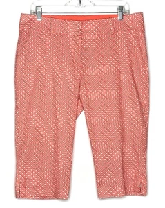 Loft Ann Taylor Capri Pants Womens's Size 10 Orange White Geometric Casual - Picture 1 of 11