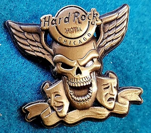 CHICAGO H BRONZE WINGED 3D SKULL SERIES THEATRE COMEDY MASKS Hard Rock Cafe PIN - Picture 1 of 1