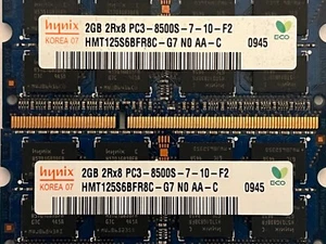 Hynix 4GB(2x2GB) PC3-8500S DDR3 LAPTOP RAM - Picture 1 of 1