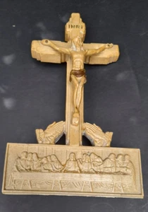 Antique Religious Jesus Christ WithCrucifix  Last Supper  Resin Statue Rare - Picture 1 of 12