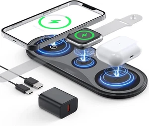 Wireless Charging Pad, 3 in 1 Wireless Portable Chargers for Multiple Devices - Picture 1 of 8