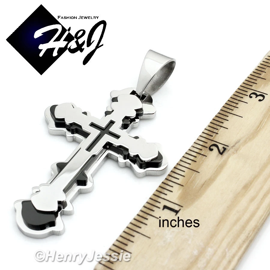 MEN Stainless Steel Silver/Black Plated Layover Double Cross Charm Pendant*BP72 - Image 1 of 1