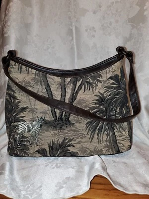 Cartera de hombro BUENO bordada cebra negra plateada gris 3 secciones cierre de cremallera Foto 1 de 4