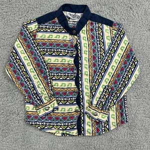VTG Western Shirt YOUTH Boys XS/S Button Up All Over Print Cowboy Rodeo 80s 90s - Picture 1 of 24