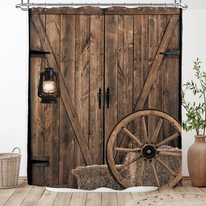 Rustic Barn Door Shower Curtain 60Wx72H Inch Farmhouse Western Cowboys Oil La... - Picture 1 of 6