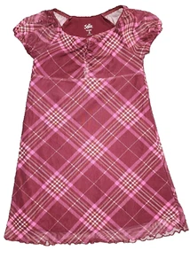 Justice Girls 90's Short Sleeves Plaid Knit Dress With Scrunched Front Sz S 7-8 - Picture 1 of 5