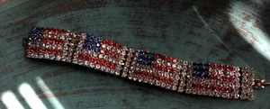 Patriotic American Flag Rhinestone Panel Bracelet- Red White Blue USA SPARKLY - Picture 1 of 4