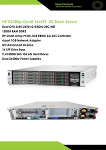 Server HP DL380 G8 CPU 2xE5-2690 V2 @3.0Ghz/ RAM 128Go/ 2x300GB SAS/ 16xSFF - Photo 1/7