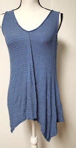 Cable and Gauge Women's Blue Black White Striped Long Tank Top Medium - Picture 1 of 4