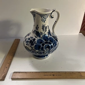Vintage Delftware Pottery Pitcher Made In Holland Blue and White 9” Tall - Picture 1 of 6