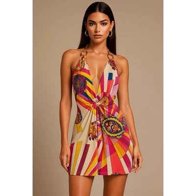 NWT Deadstock Vintage Christian Audiger Ed Hardy Y2K Halter Chain Mini Dress M - Image 1 of 4