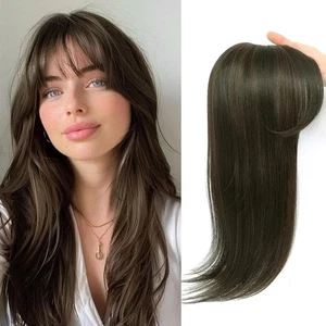 360° 3D Haar Topper mit Pony - Kunsthaar Schichthaar, natürliches Volumen, hellbraun - Bild 1 von 6