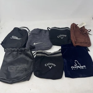 Lot of 7 Golf Valuables Bag Cinch Pouch Black Callaway Nike Titleist Troon - Picture 1 of 6