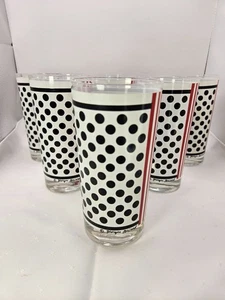 Vintage MCM Georges Briard Red, White & Black Polka Dots and Stripes Glasses - Picture 1 of 13