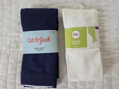 Dos leggings sin pies Cat & Jack/Circo 7-10 nuevos con etiquetas, forrados de vellón azul marino y blancos Foto 1 de 4