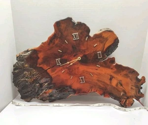 VTG UNIQUE OAK Burl Wall Clock 23”x18” Wood Handcrafted Wall Hanging - Picture 1 of 9