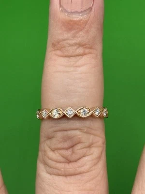 14k Rose Gold Thin Migrain Diamond Band Unique Design Sz 7.5 - Image 1 of 4