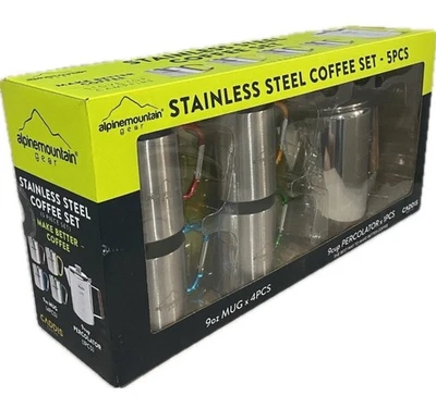 Alpine Mountain Gear 5-piece Stainless Steel Coffee Set 9 Cup Percolator New - Image 1 of 2