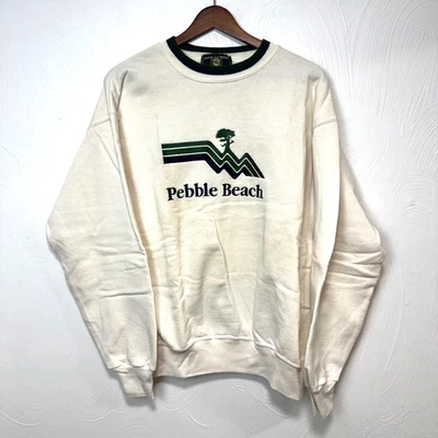 Sudadera De Colección Años 90 Pebble Beach Golf Logo Verde Crema Bordada Para Hombres EE. UU. M Foto 1 de 4