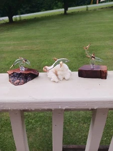 LOT OF 3 - 2 Glass Dolphins & 1 Shark 22KT Gold Fins 2 Burled Wood & 1 Coral LOT - Picture 1 of 11