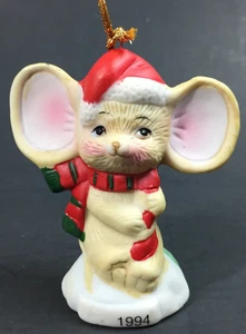 Christmas Tree Ceramic MOUSE Ornament Figurine Vintage 1994 Big Ears Cute 2.5" - Picture 1 of 8