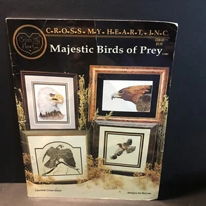 Majestic Birds Of Prey Cross Stitch Pattern Book Eagle Falcon Hawk Owl Vtg 1991 - Picture 1 of 5