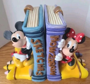 Rare Disney Store Minnie Mouse How 2 Draw Mickey Mouse Sketches Heavy Bookends - Picture 1 of 23